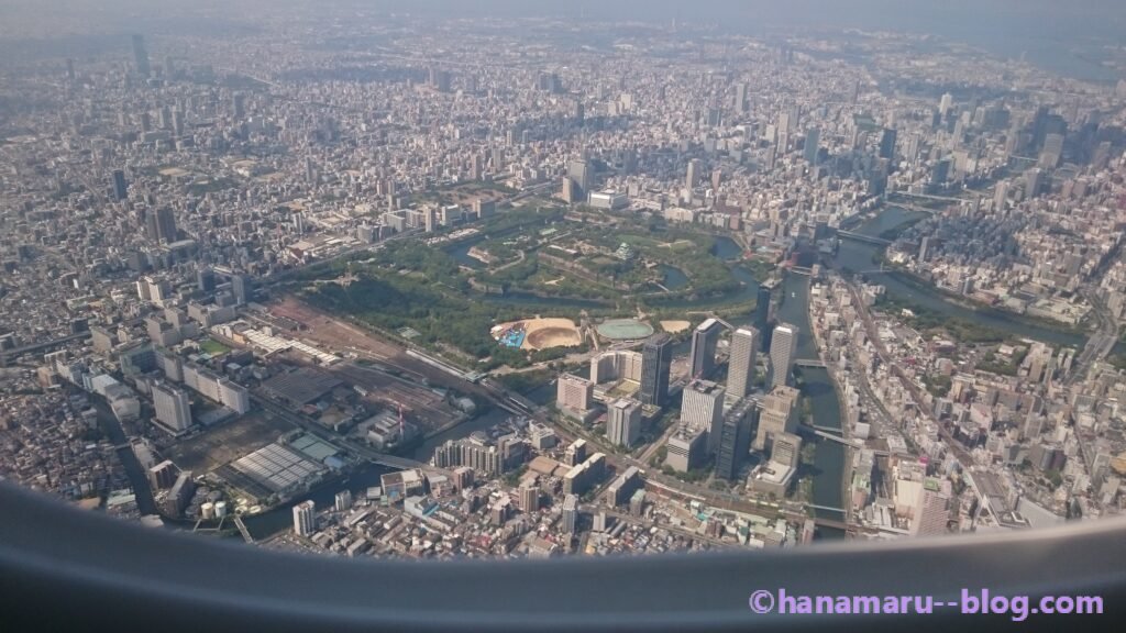 飛行機から見る大阪城