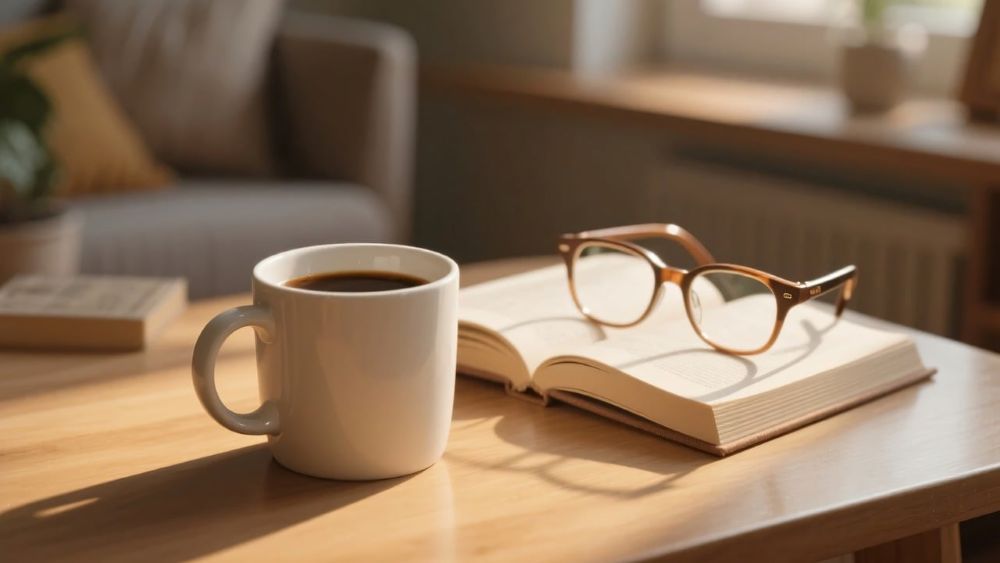 窓際の本とコーヒー
