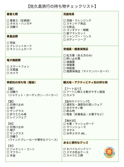 佐久島旅行の持ち物チェックリスト