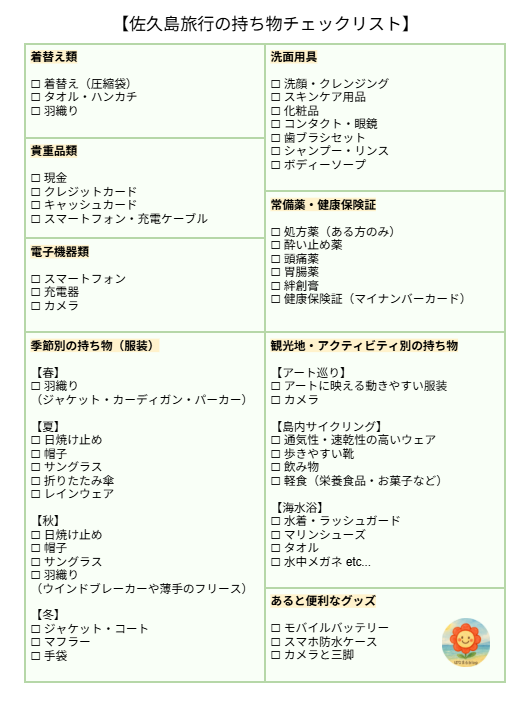 佐久島旅行の持ち物チェックリスト