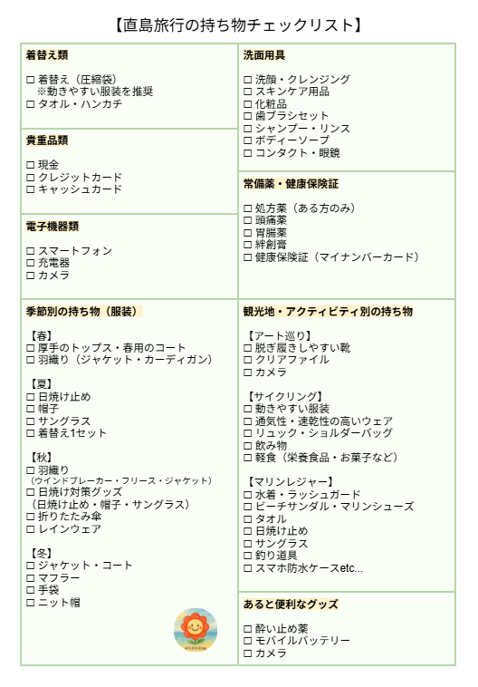 直島旅行の持ち物チェックリスト