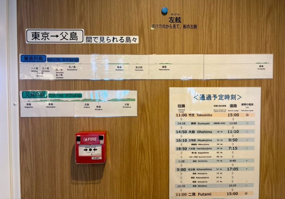 おがさわら丸船内から見える島々の案内