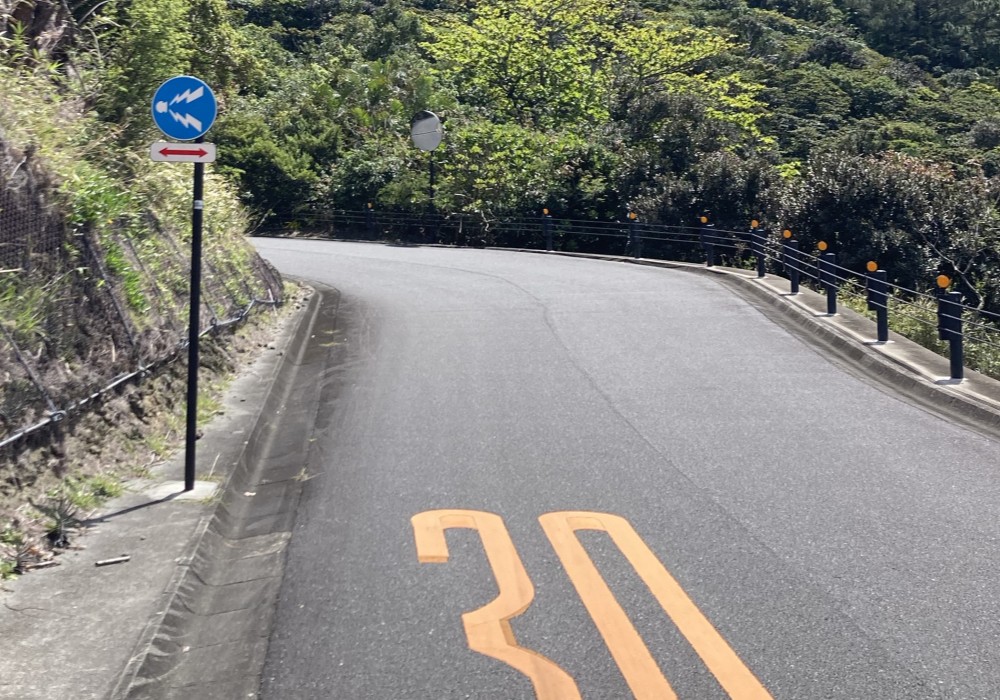 父島 道路標識「警笛鳴らせ」
