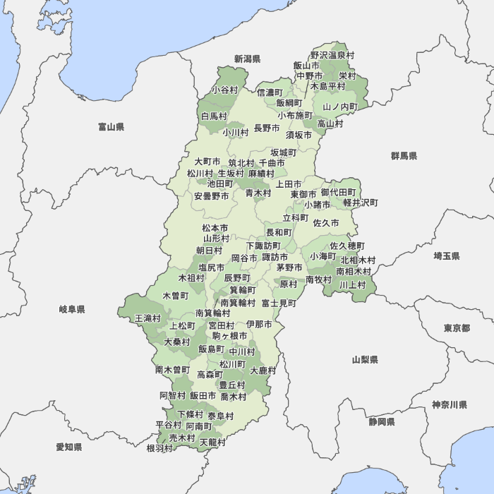 長野県 市町村別の地図